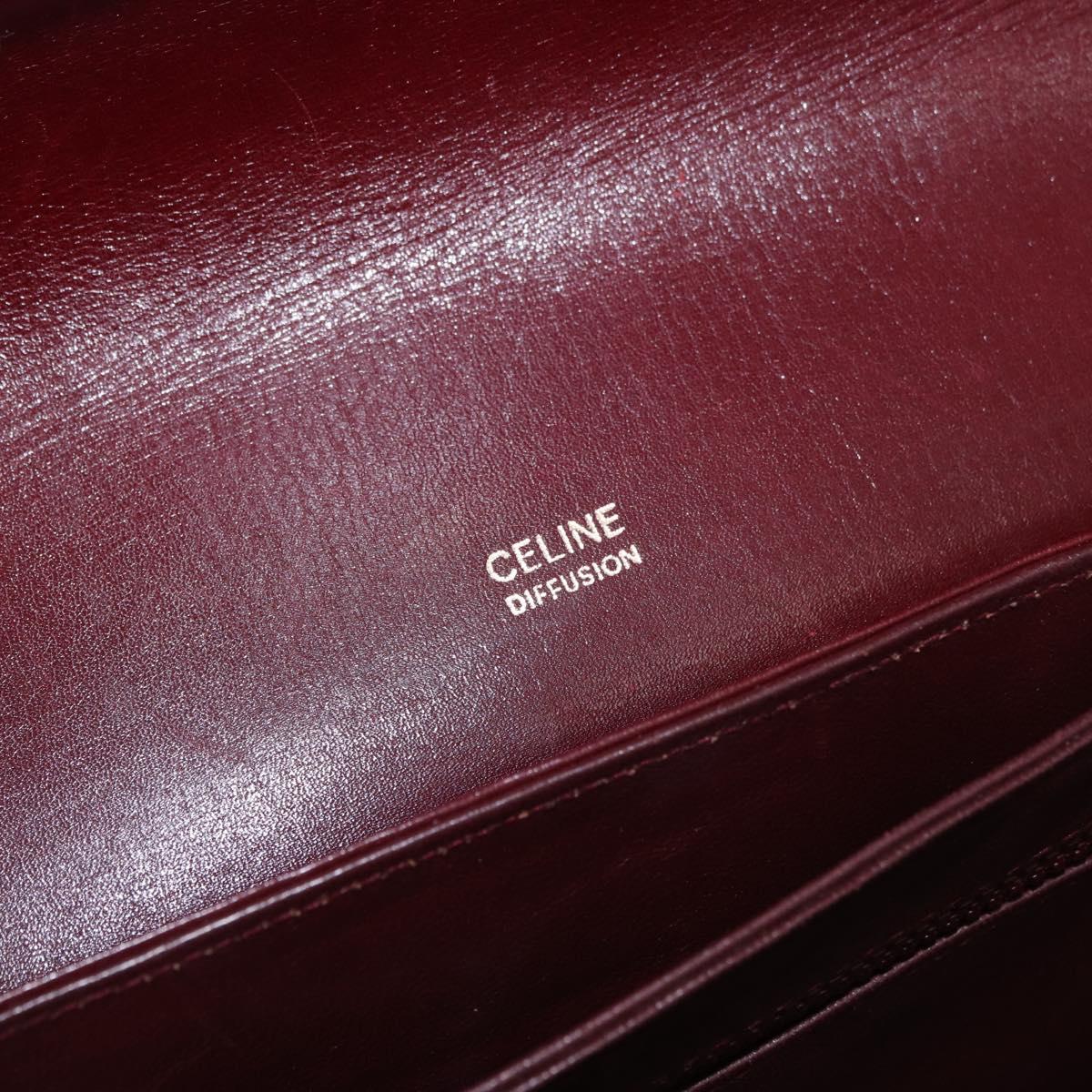 CELINE Shoulder Bag Leather Bordeaux Gold Auth ep14734