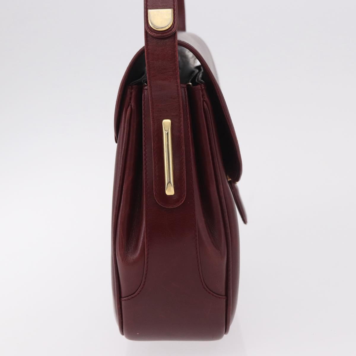 CELINE Shoulder Bag Leather Bordeaux Gold Auth ep14734