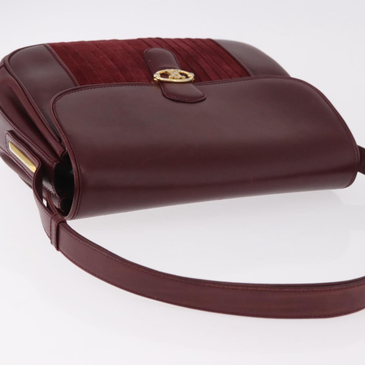 CELINE Shoulder Bag Leather Bordeaux Gold Auth ep14734
