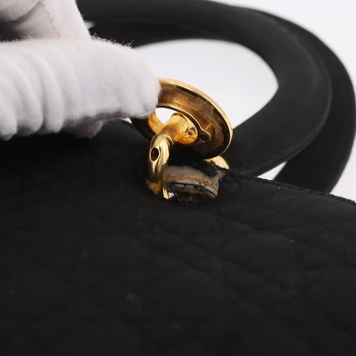 Christian Dior Lady Dior Canage Hand Bag Canvas 2way Black Gold Auth ep14735