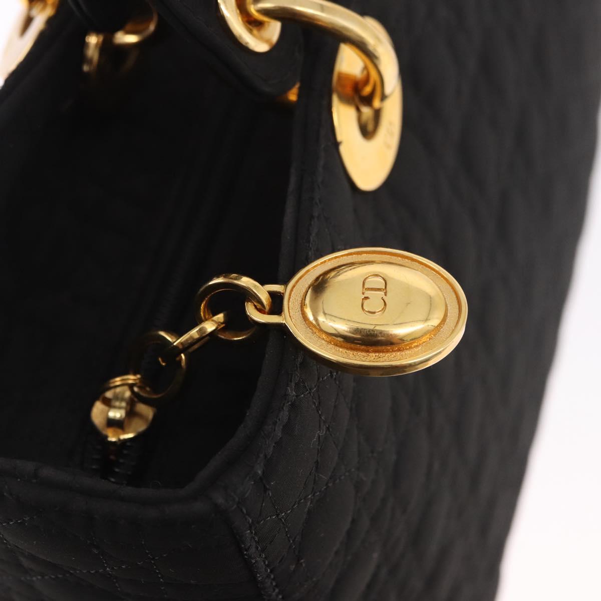Christian Dior Lady Dior Canage Hand Bag Canvas 2way Black Gold Auth ep14735
