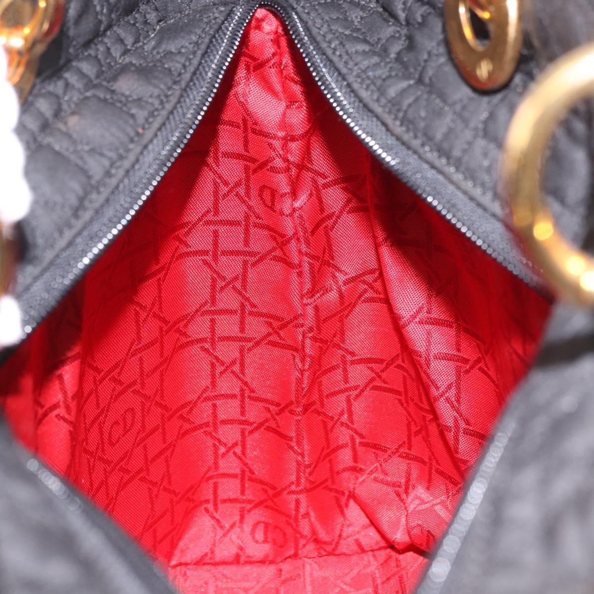 Christian Dior Lady Dior Canage Hand Bag Canvas 2way Black Gold Auth ep14735