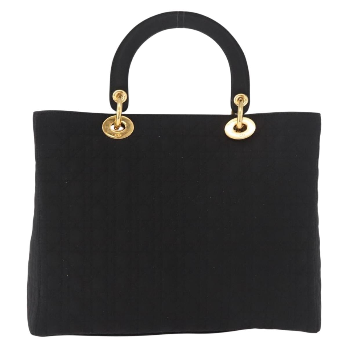 Christian Dior Lady Dior Canage Hand Bag Canvas 2way Black Gold Auth ep14735