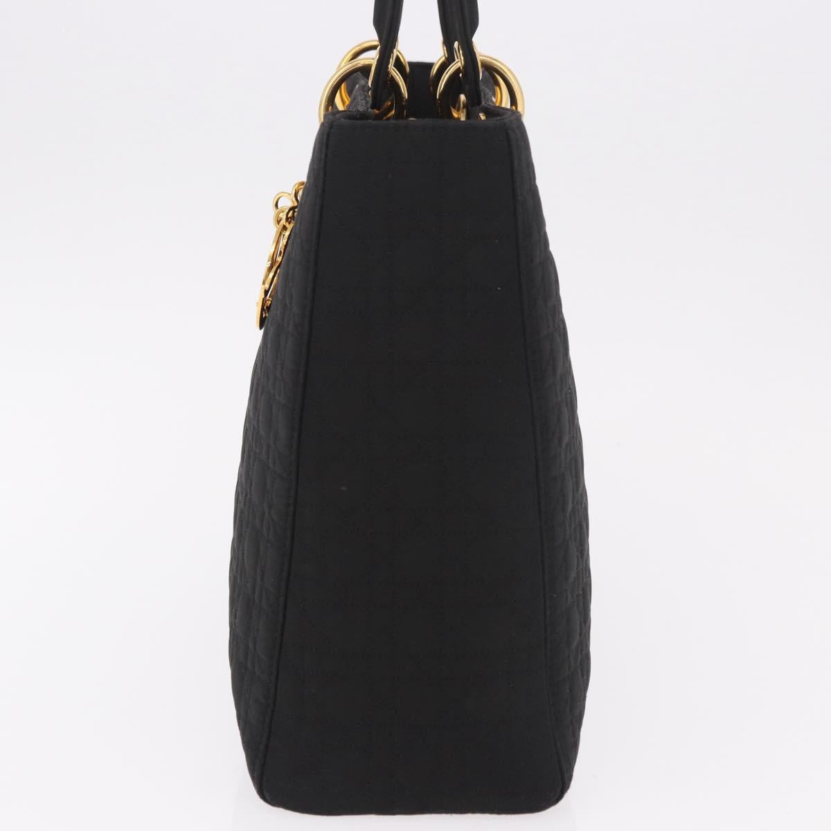 Christian Dior Lady Dior Canage Hand Bag Canvas 2way Black Gold Auth ep14735