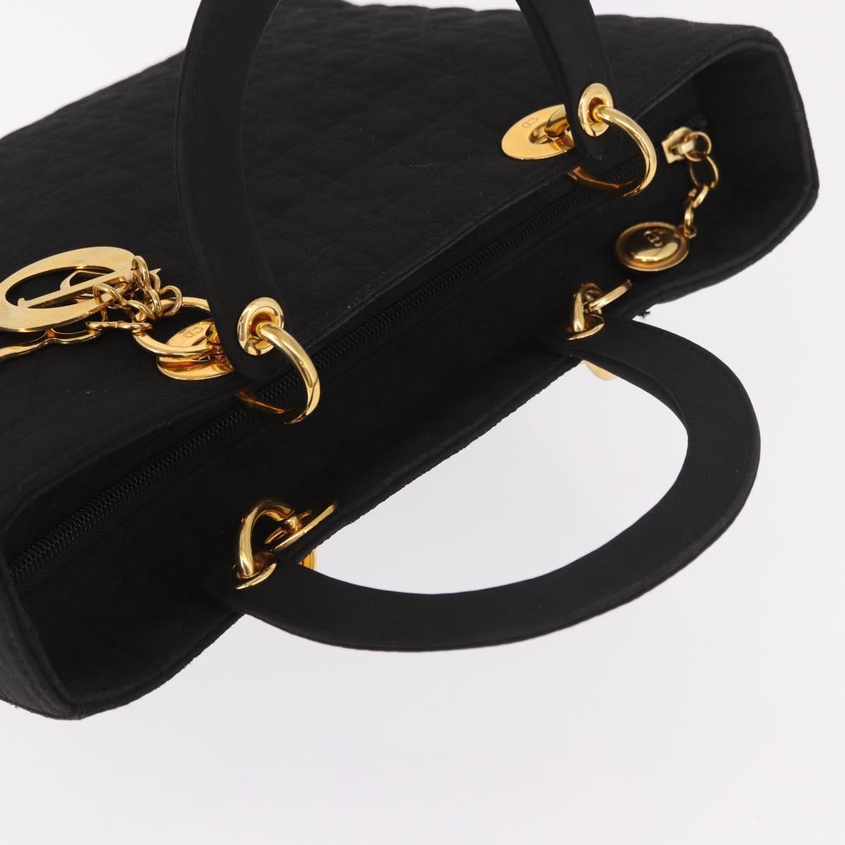 Christian Dior Lady Dior Canage Hand Bag Canvas 2way Black Gold Auth ep14735