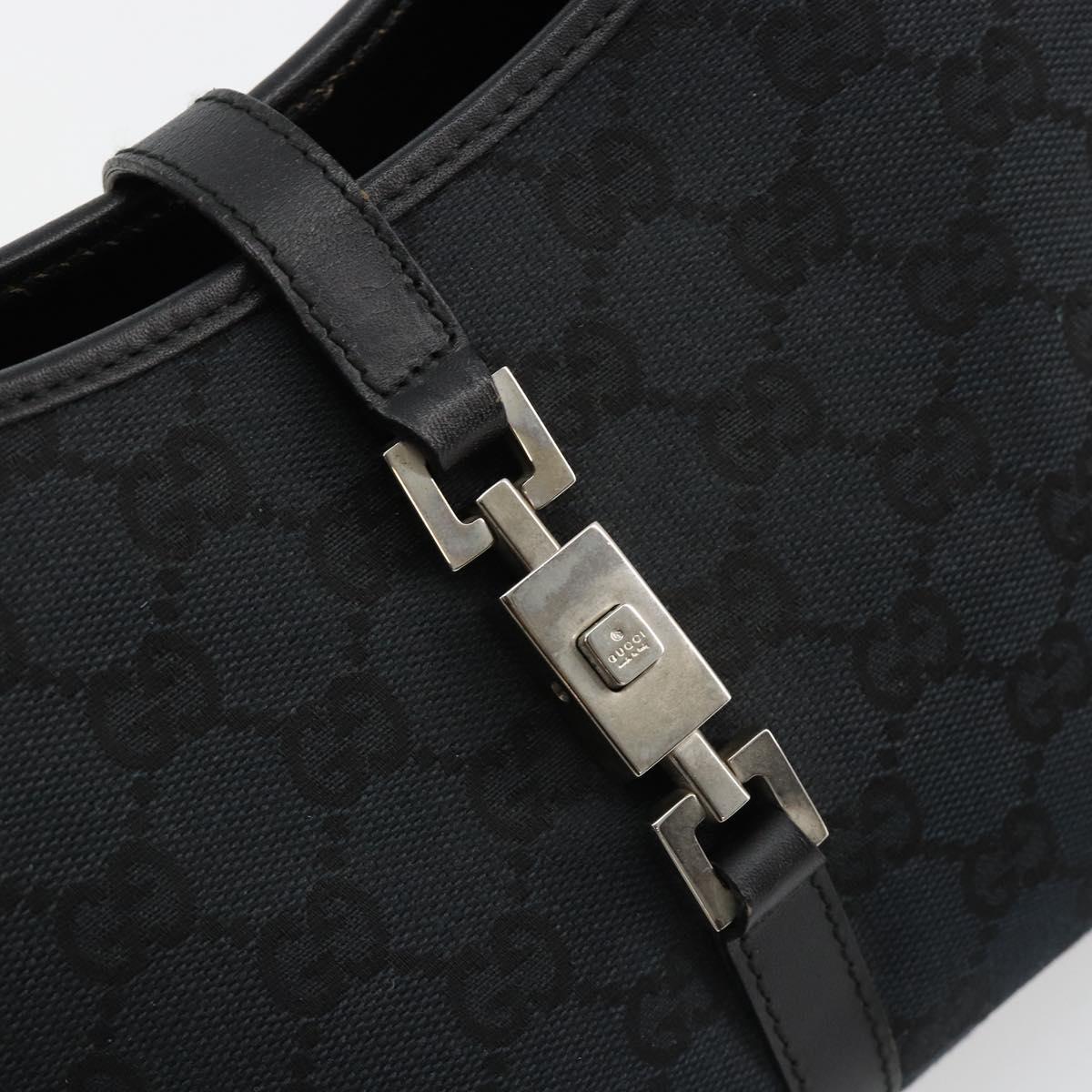 GUCCI GG Canvas Jackie Hand Bag Black Silver 002 1068 Auth ep14736A