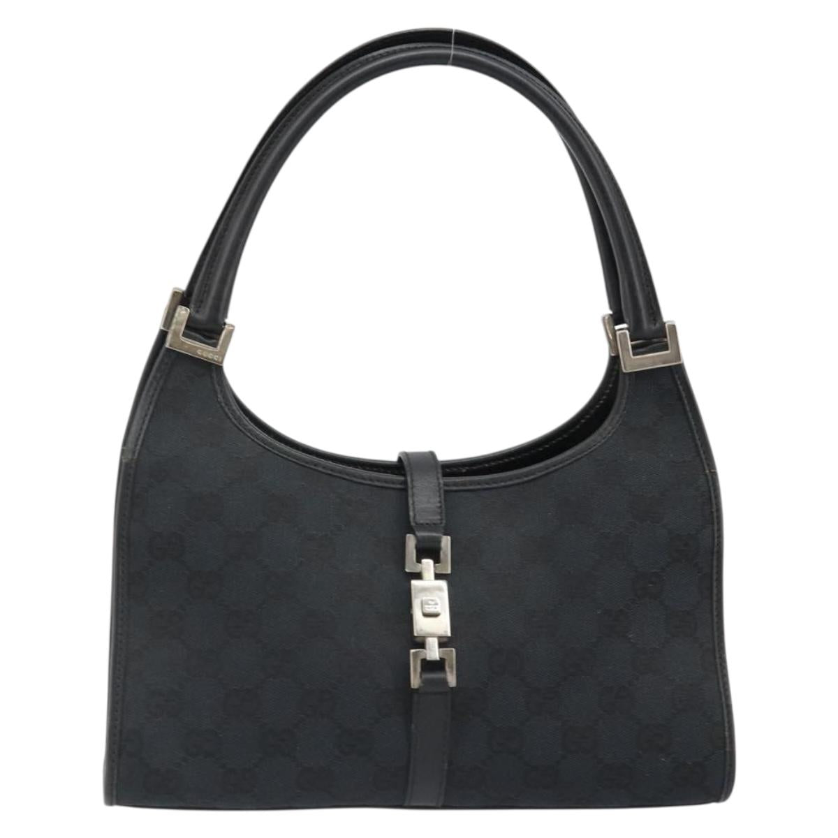 GUCCI GG Canvas Jackie Hand Bag Black Silver 002 1068 Auth ep14736A