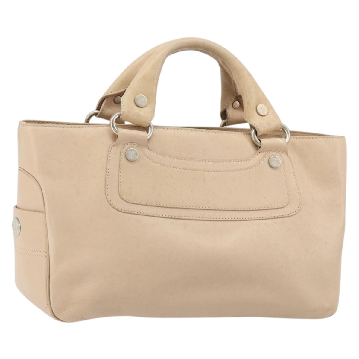 CELINE Boogie bag Hand Bag Leather Ivory Silver Auth ep14737