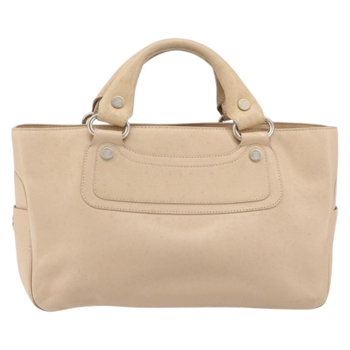 CELINE Boogie bag Hand Bag Leather Ivory Silver Auth ep14737
