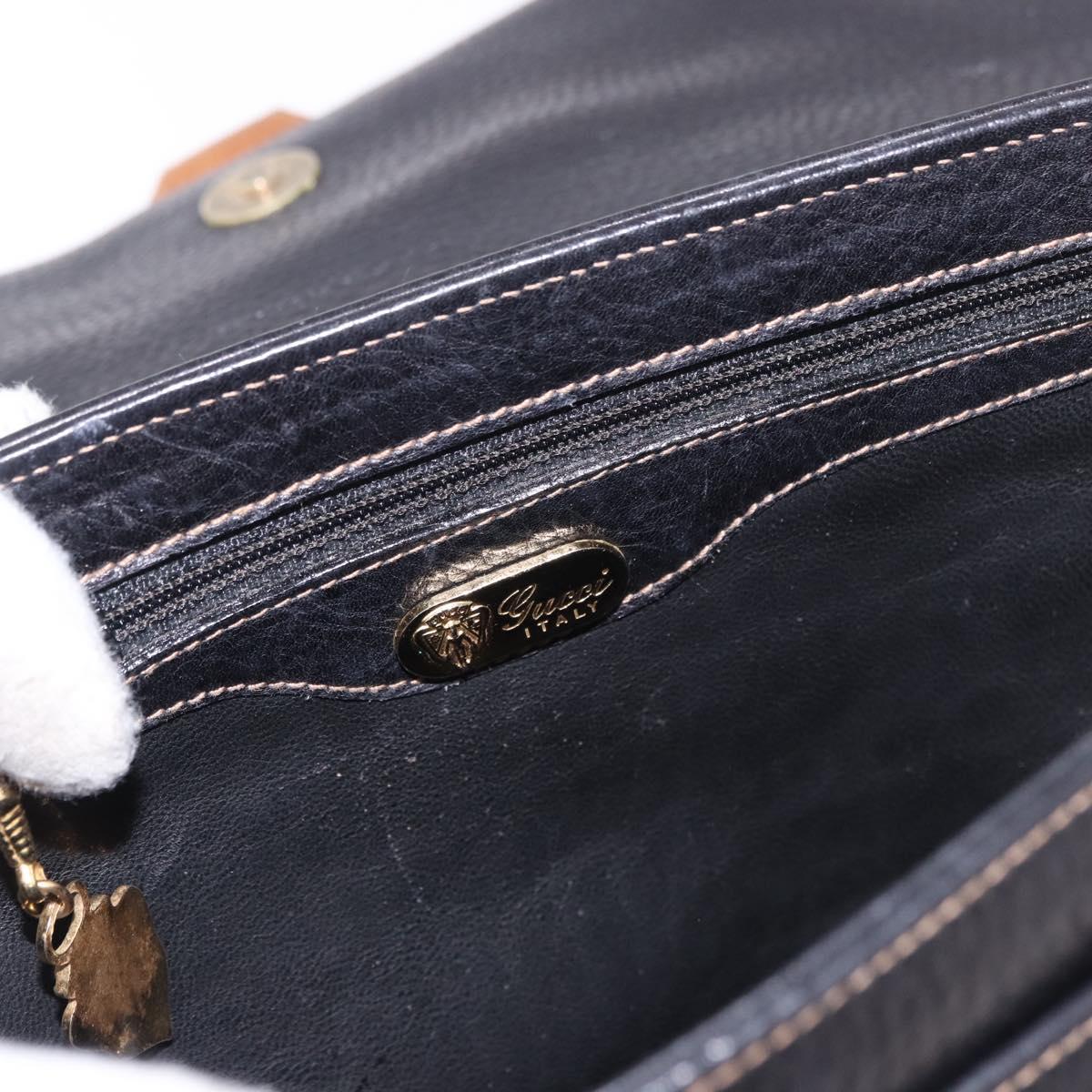 GUCCI Shoulder Bag Leather Black Gold Auth ep14739