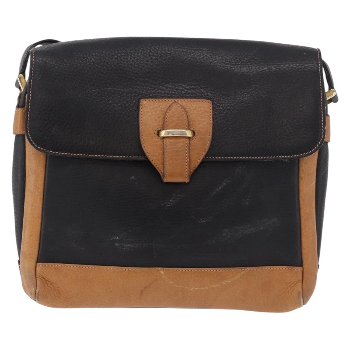 GUCCI Shoulder Bag Leather Black Gold Auth ep14739