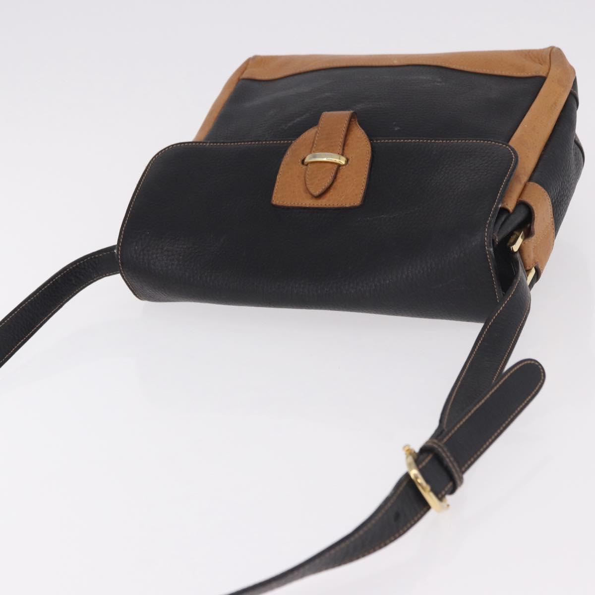 GUCCI Shoulder Bag Leather Black Gold Auth ep14739