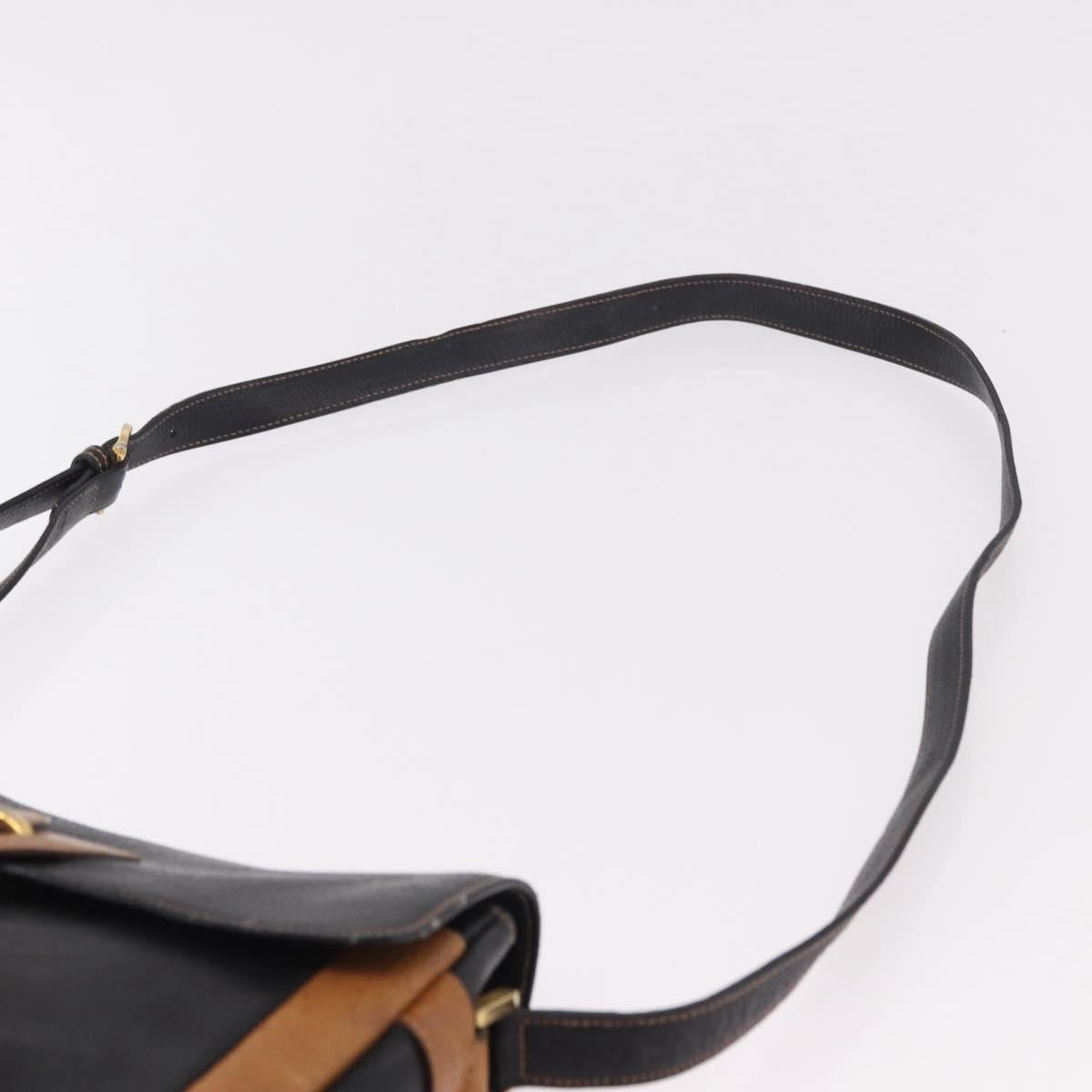 GUCCI Shoulder Bag Leather Black Gold Auth ep14739