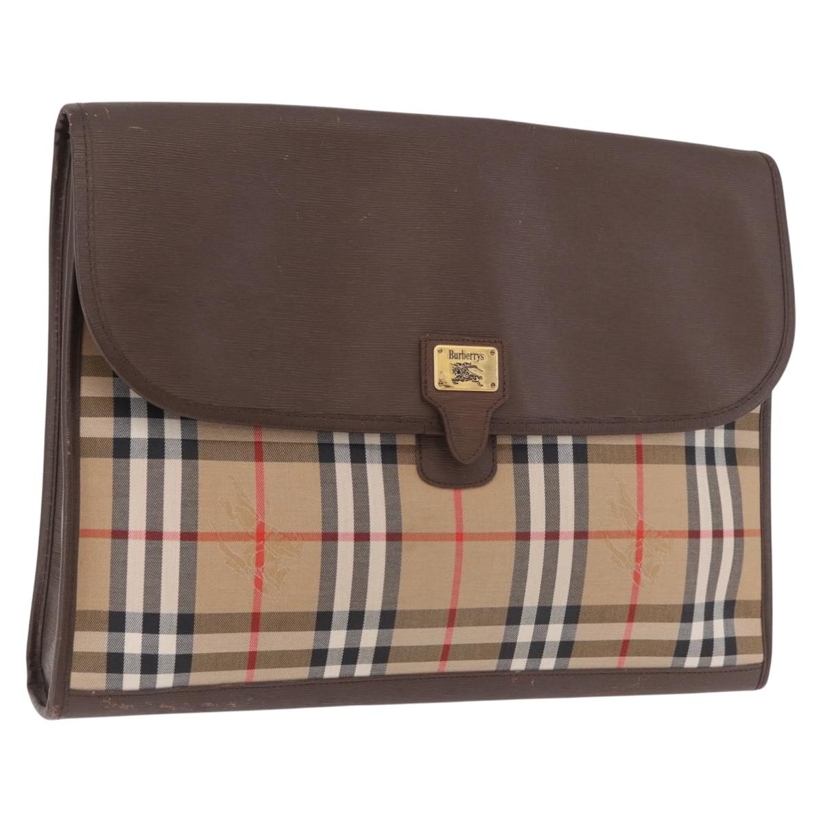 Burberrys Nova Check Document case Clutch Bag Canvas Beige Gold Auth ep14740