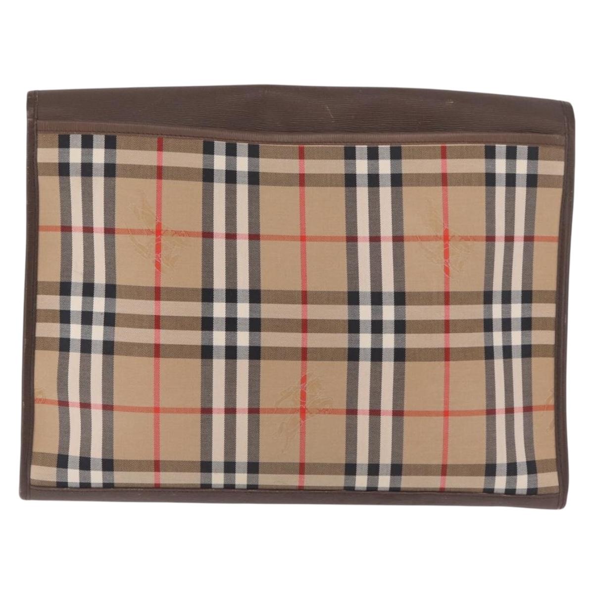 Burberrys Nova Check Document case Clutch Bag Canvas Beige Gold Auth ep14740