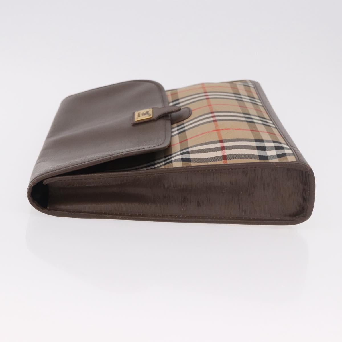 Burberrys Nova Check Document case Clutch Bag Canvas Beige Gold Auth ep14740