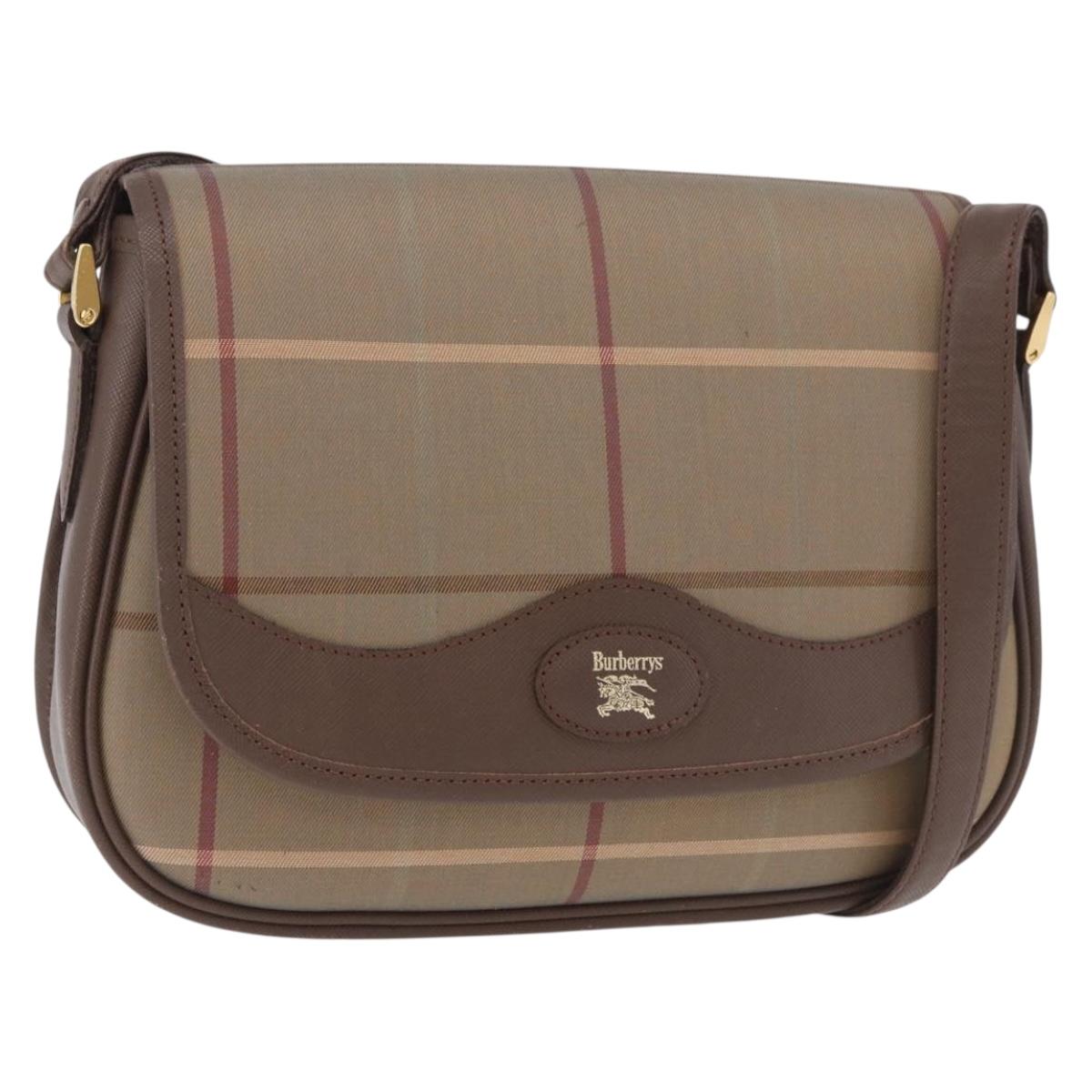 Burberrys Nova Check Shoulder Bag Canvas Gold Beige Auth ep14743