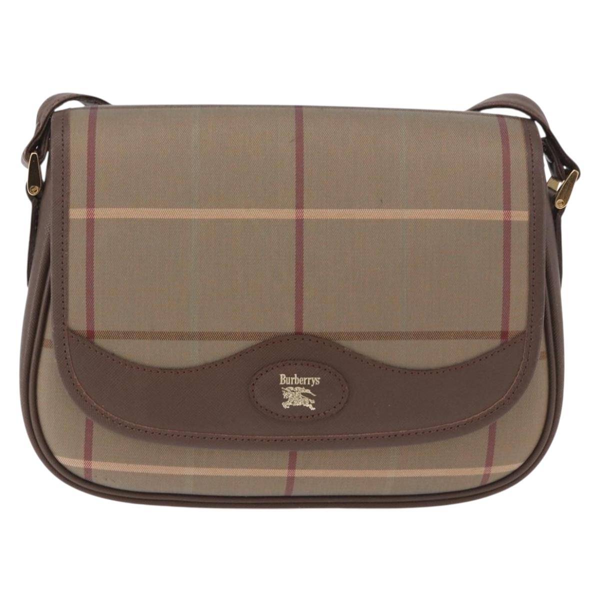 Burberrys Nova Check Shoulder Bag Canvas Gold Beige Auth ep14743