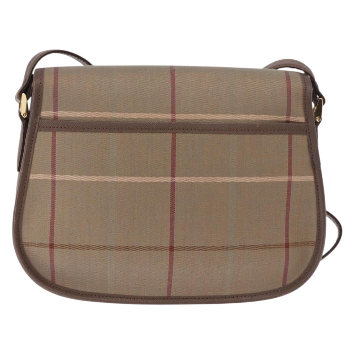 Burberrys Nova Check Shoulder Bag Canvas Gold Beige Auth ep14743