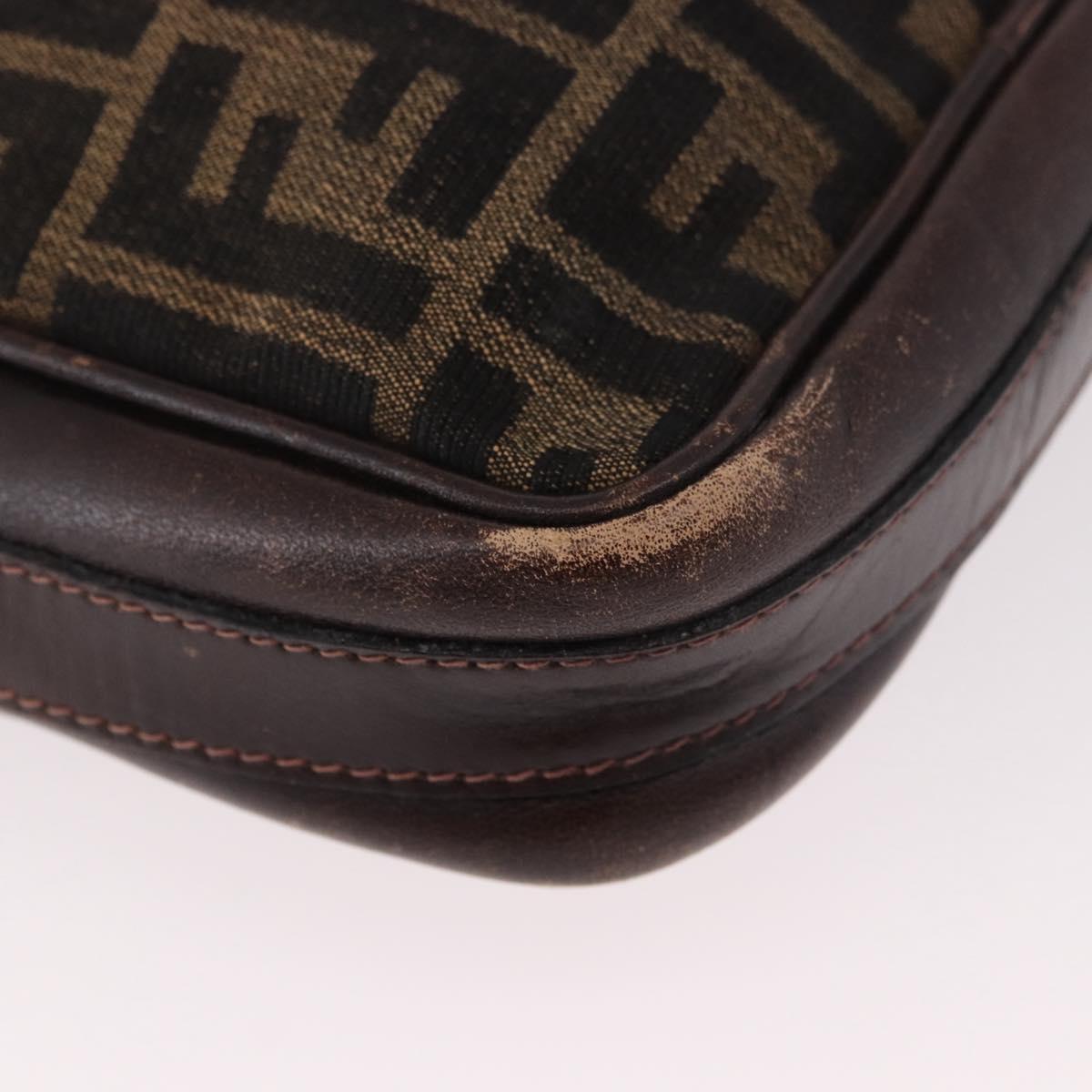 FENDI Zucca Canvas Shoulder Bag Black Brown Auth ep14748