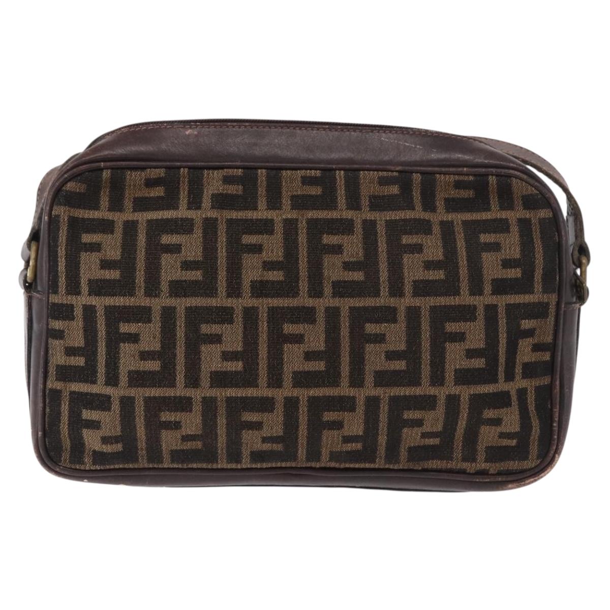 FENDI Zucca Canvas Shoulder Bag Black Brown Auth ep14748