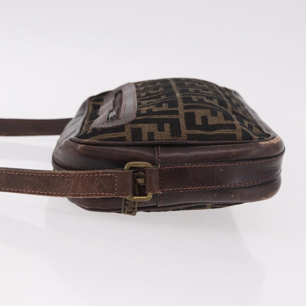 FENDI Zucca Canvas Shoulder Bag Black Brown Auth ep14748