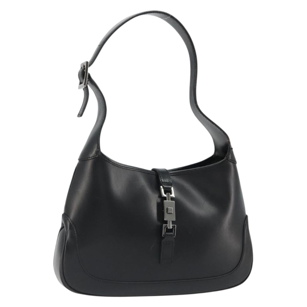 GUCCI Jackie Hand Bag Leather Black Silver Auth ep14750V