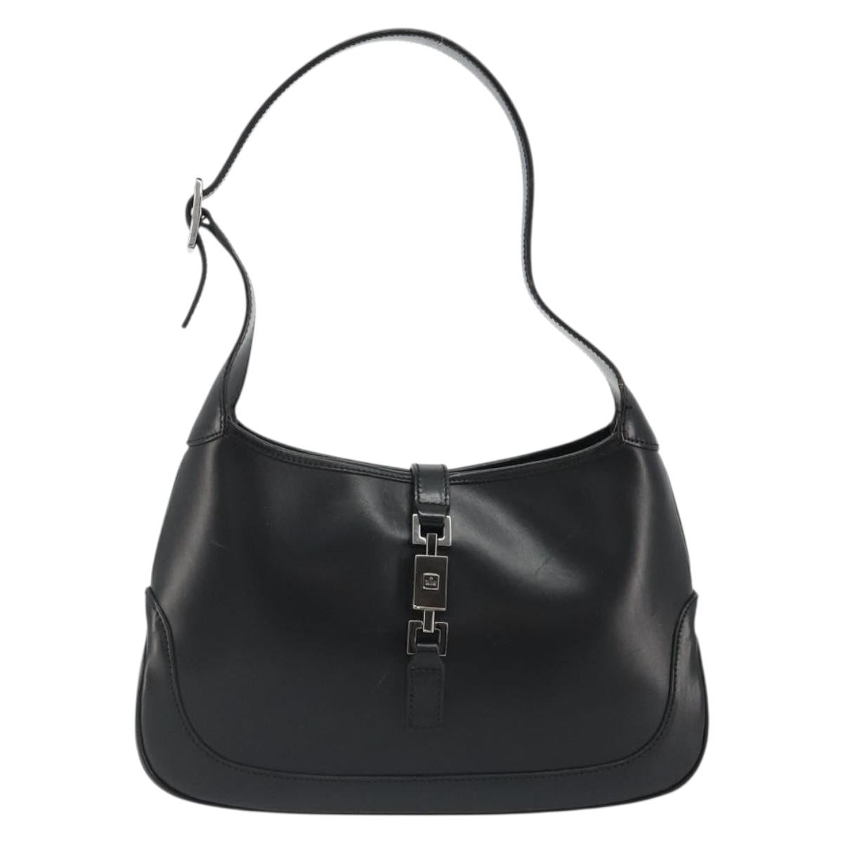 GUCCI Jackie Hand Bag Leather Black Silver Auth ep14750V