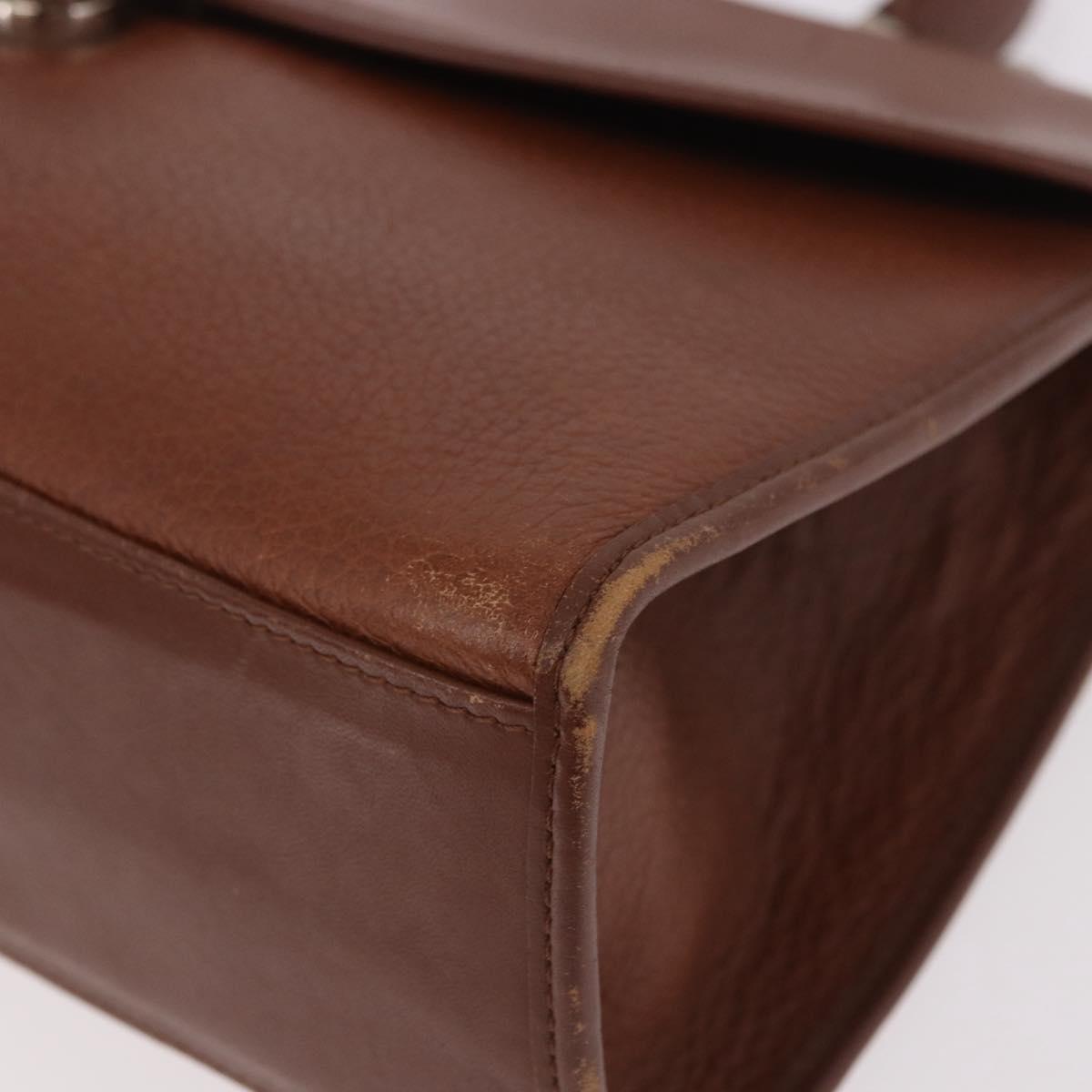 Burberrys Hand Bag Leather Brown Gold Auth ep14751
