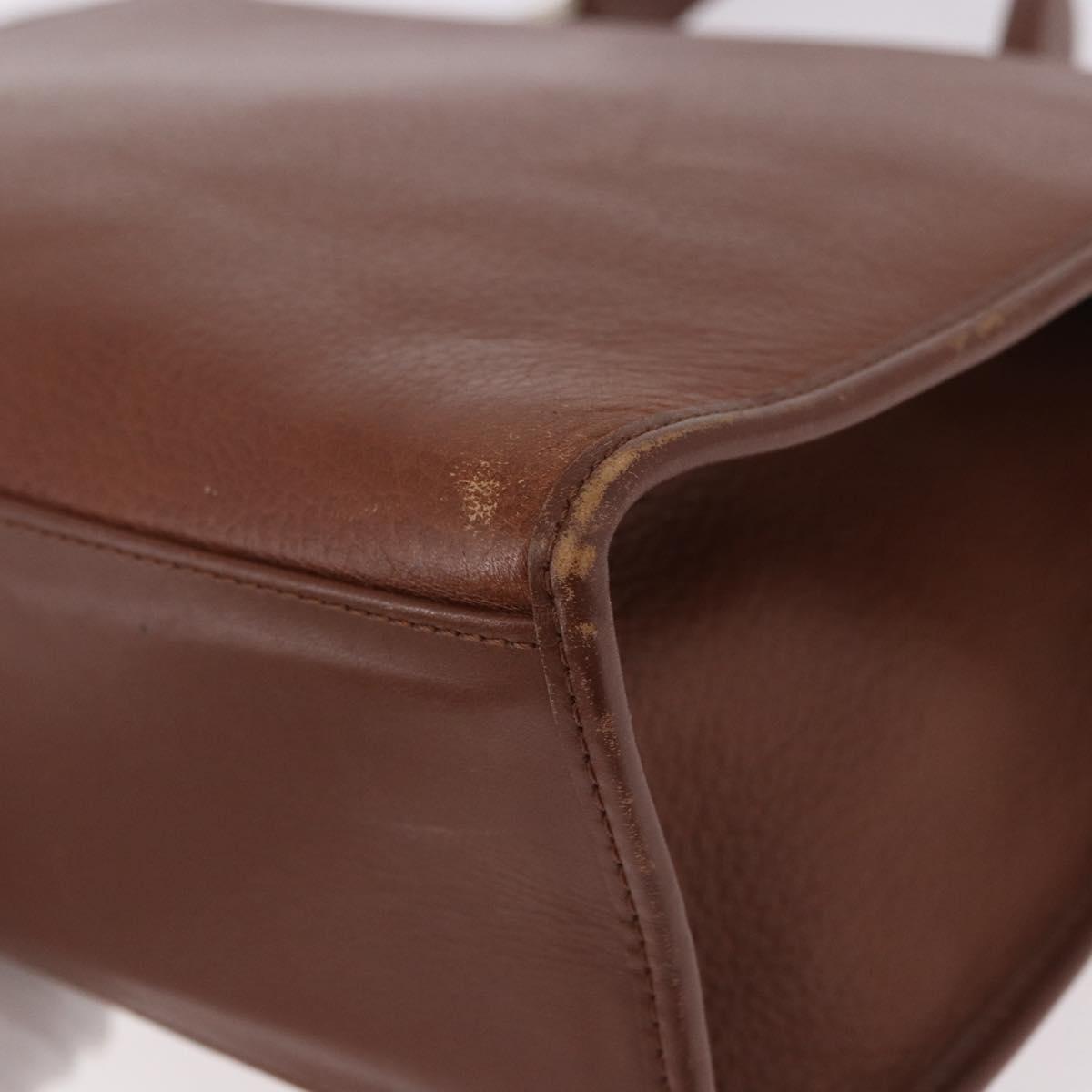 Burberrys Hand Bag Leather Brown Gold Auth ep14751