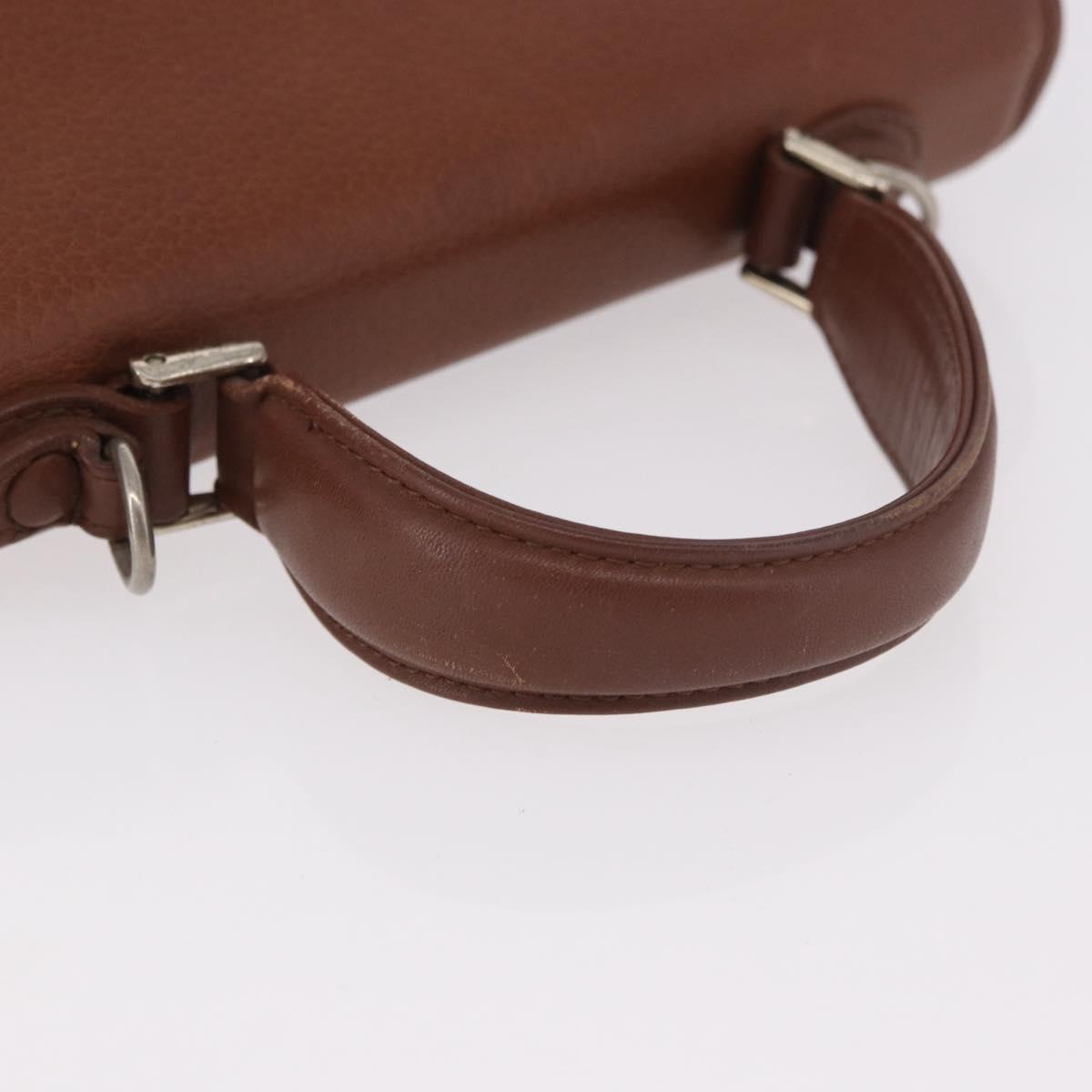 Burberrys Hand Bag Leather Brown Gold Auth ep14751