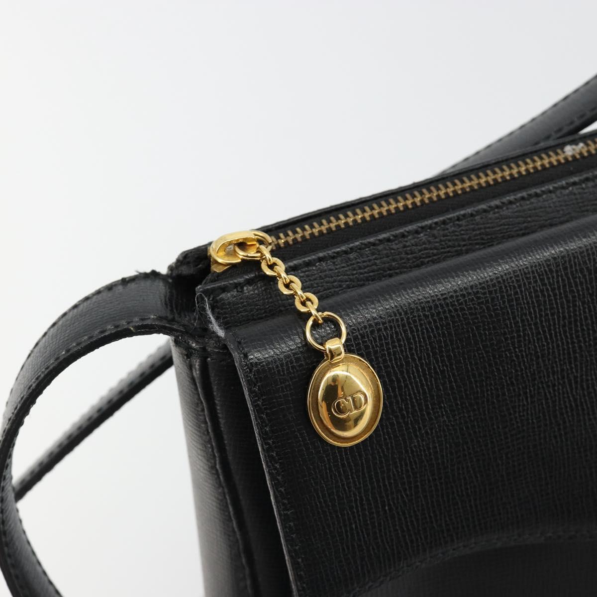 Christian Dior Shoulder Bag Leather Black Gold Auth ep14752