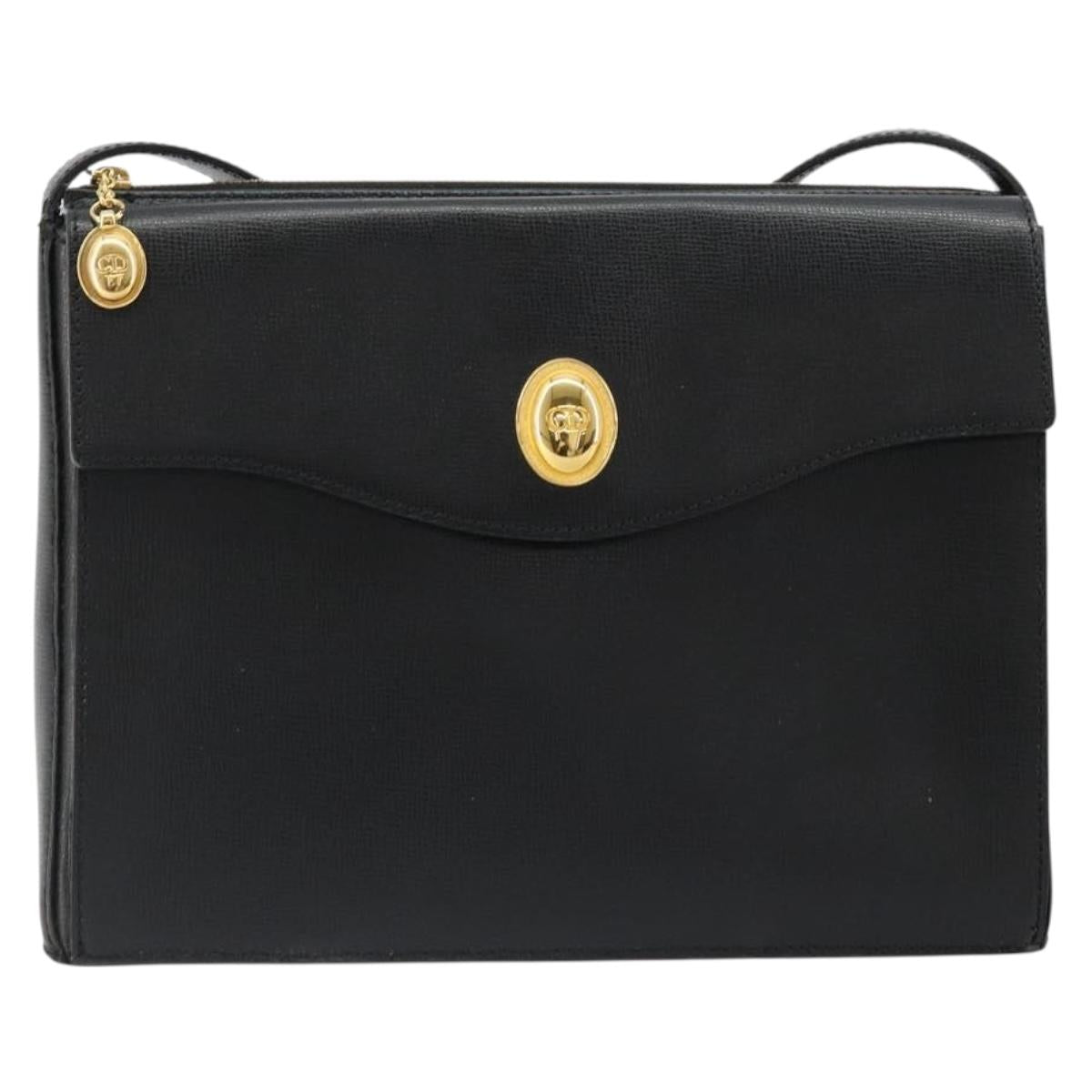 Christian Dior Shoulder Bag Leather Black Gold Auth ep14752