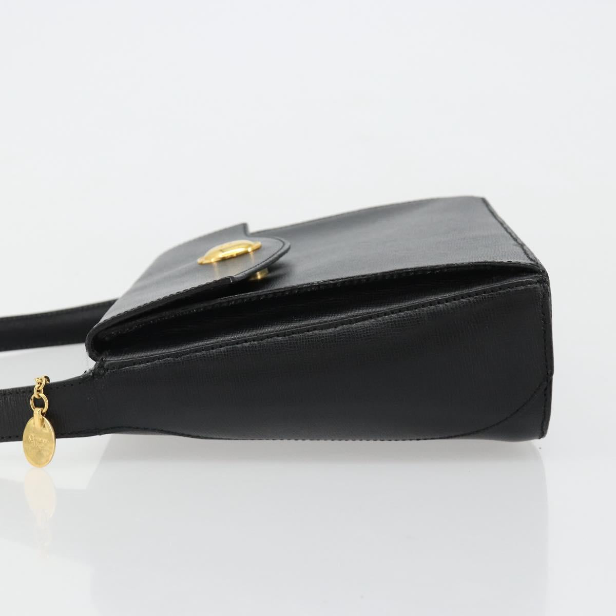 Christian Dior Shoulder Bag Leather Black Gold Auth ep14752