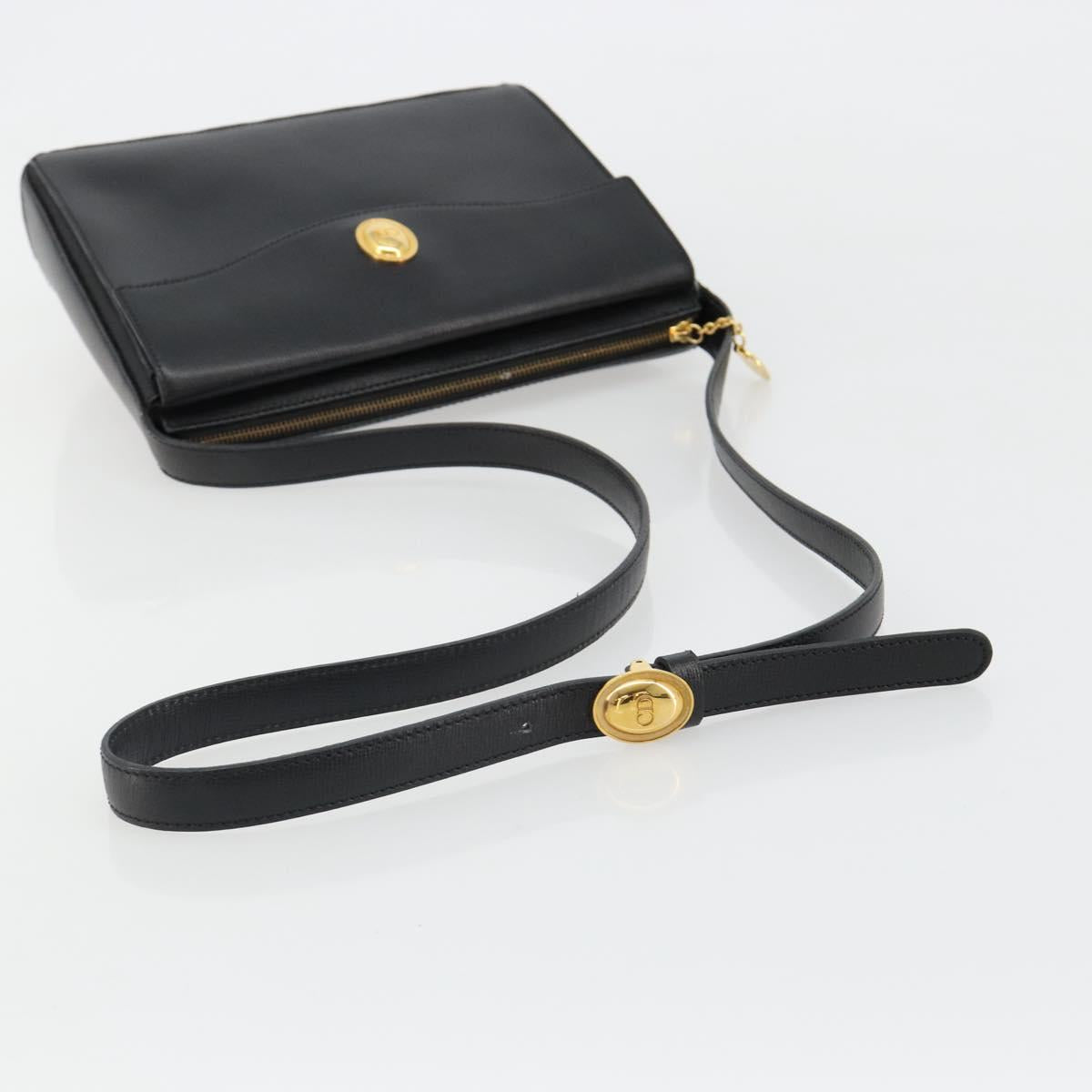Christian Dior Shoulder Bag Leather Black Gold Auth ep14752