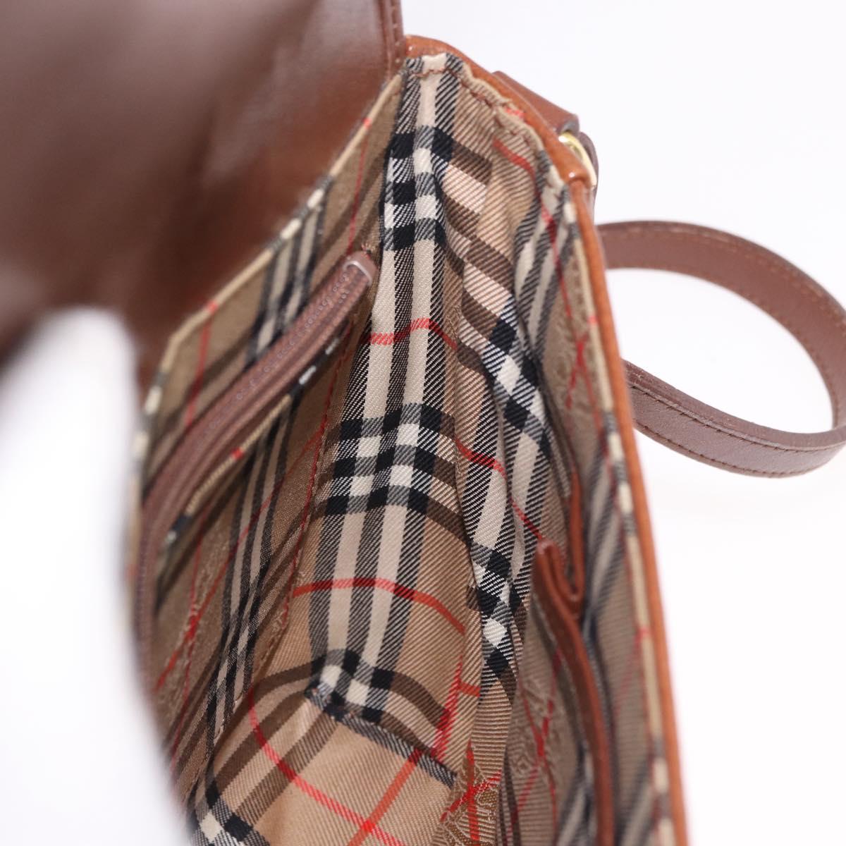 Burberrys Shoulder Bag Leather Brown Gold Auth ep14756