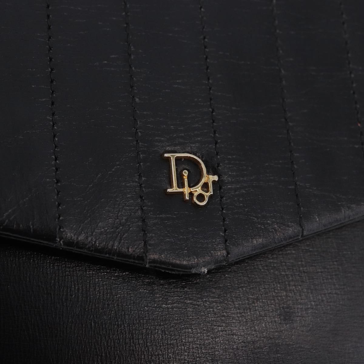 Christian Dior Chain Shoulder Bag Leather Black Gold Auth ep14757A