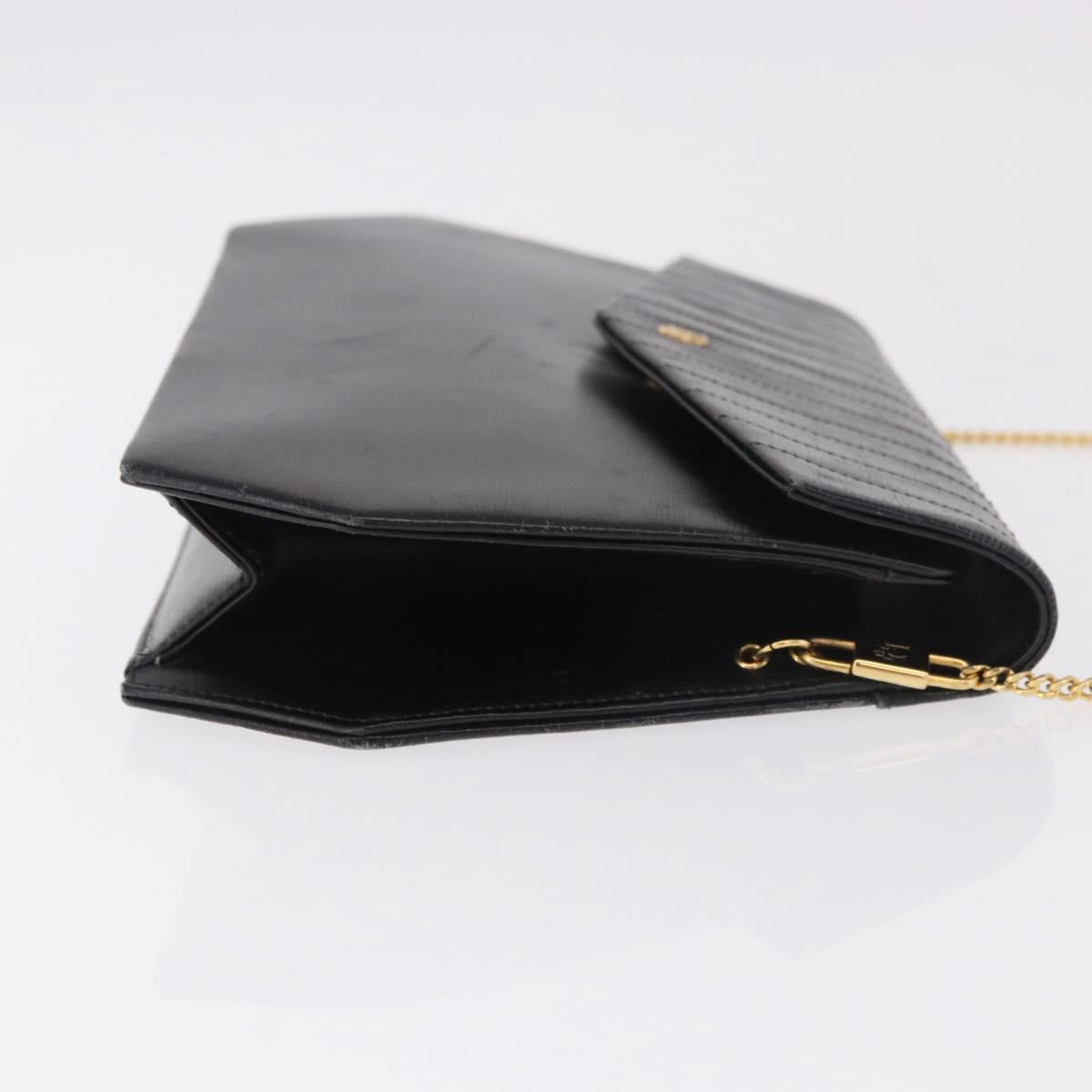 Christian Dior Chain Shoulder Bag Leather Black Gold Auth ep14757A