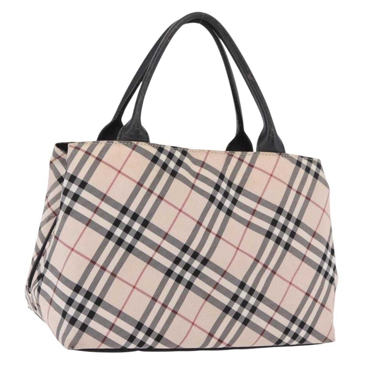 BURBERRY Nova Check Blue Label Hand Bag Canvas Beige Silver Auth ep14759