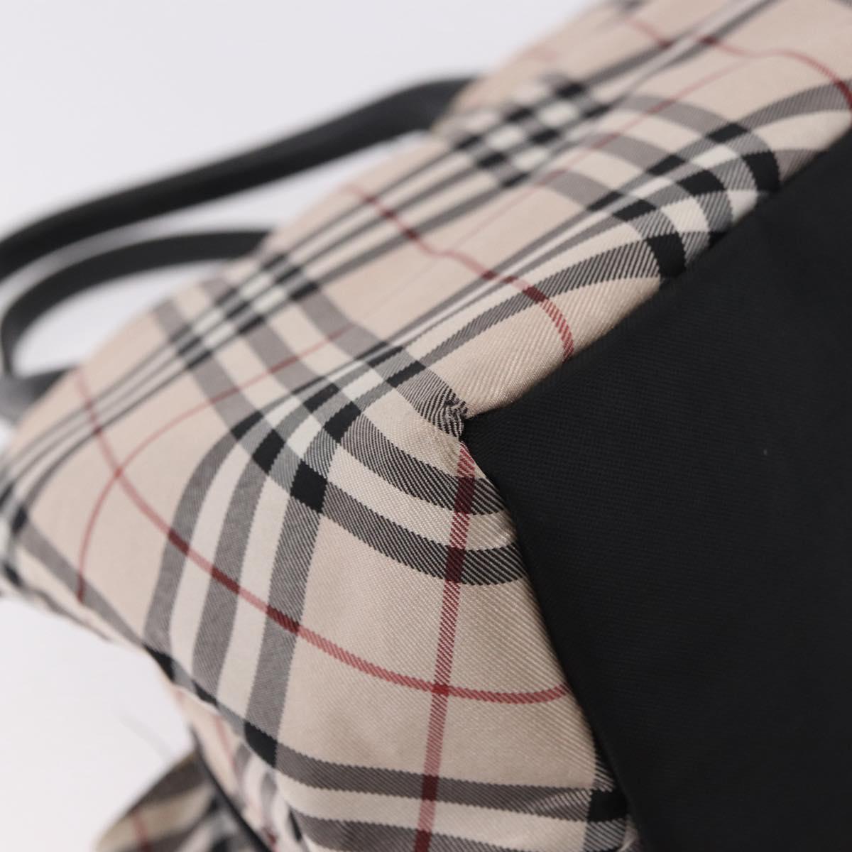 BURBERRY Nova Check Blue Label Hand Bag Canvas Beige Silver Auth ep14759