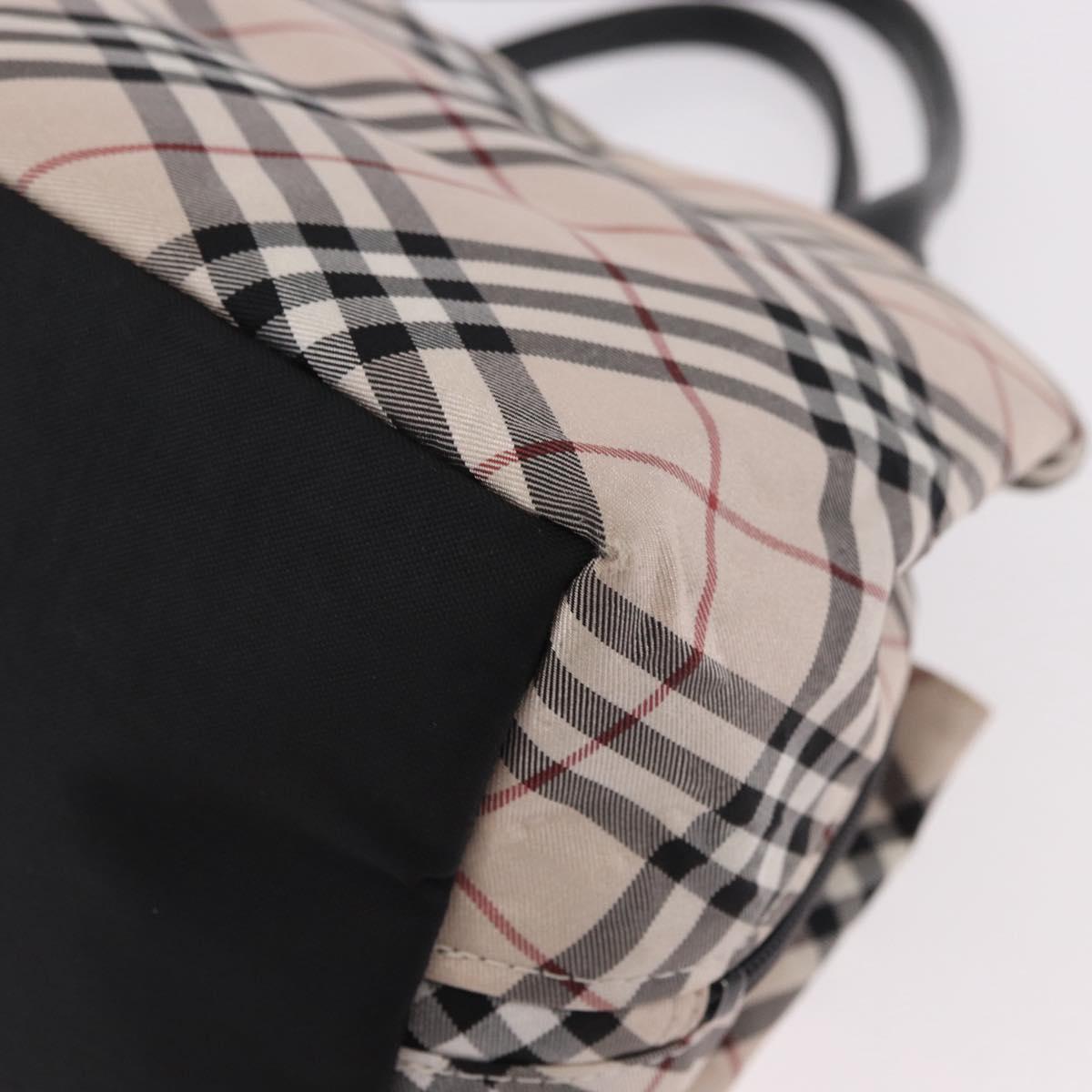 BURBERRY Nova Check Blue Label Hand Bag Canvas Beige Silver Auth ep14759
