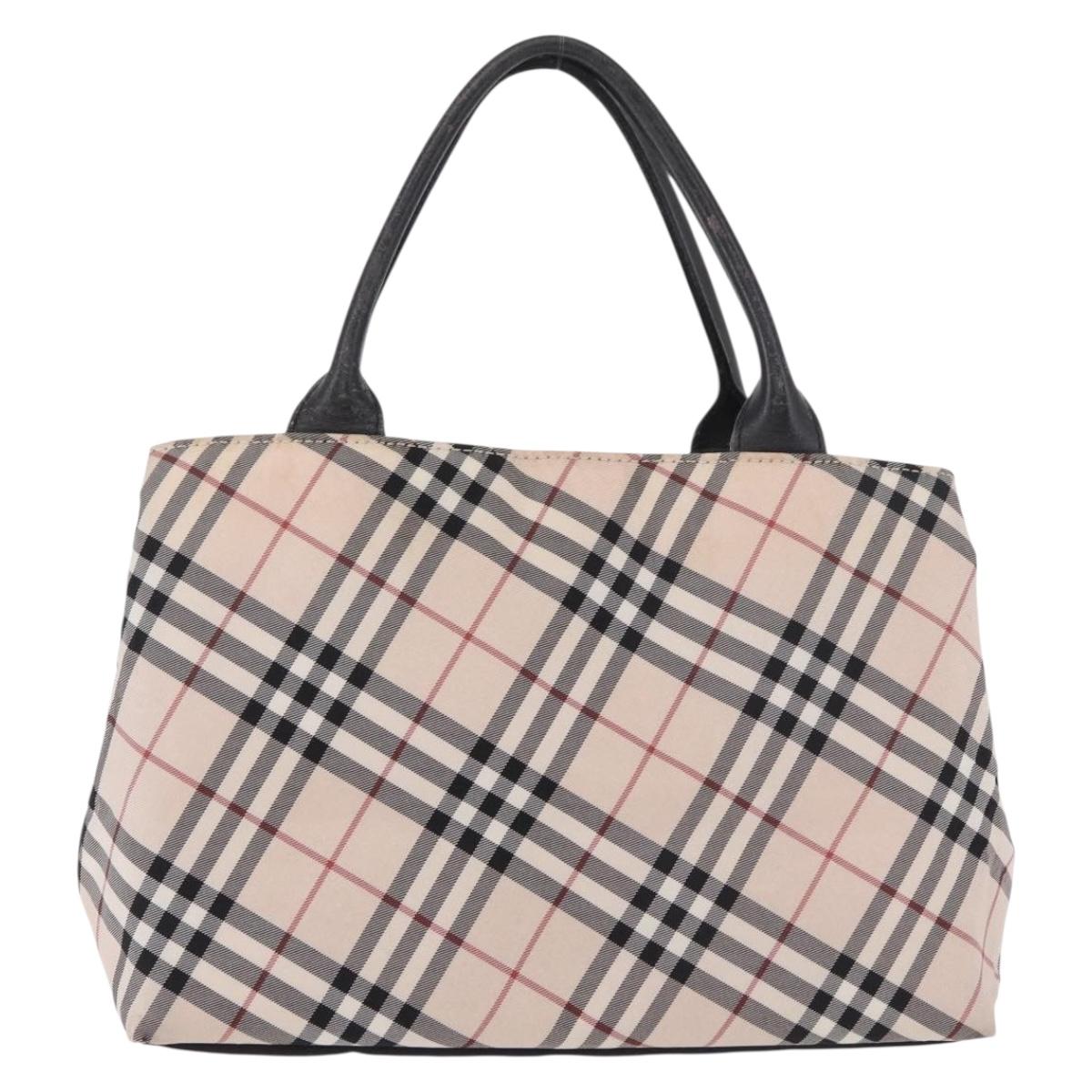 BURBERRY Nova Check Blue Label Hand Bag Canvas Beige Silver Auth ep14759