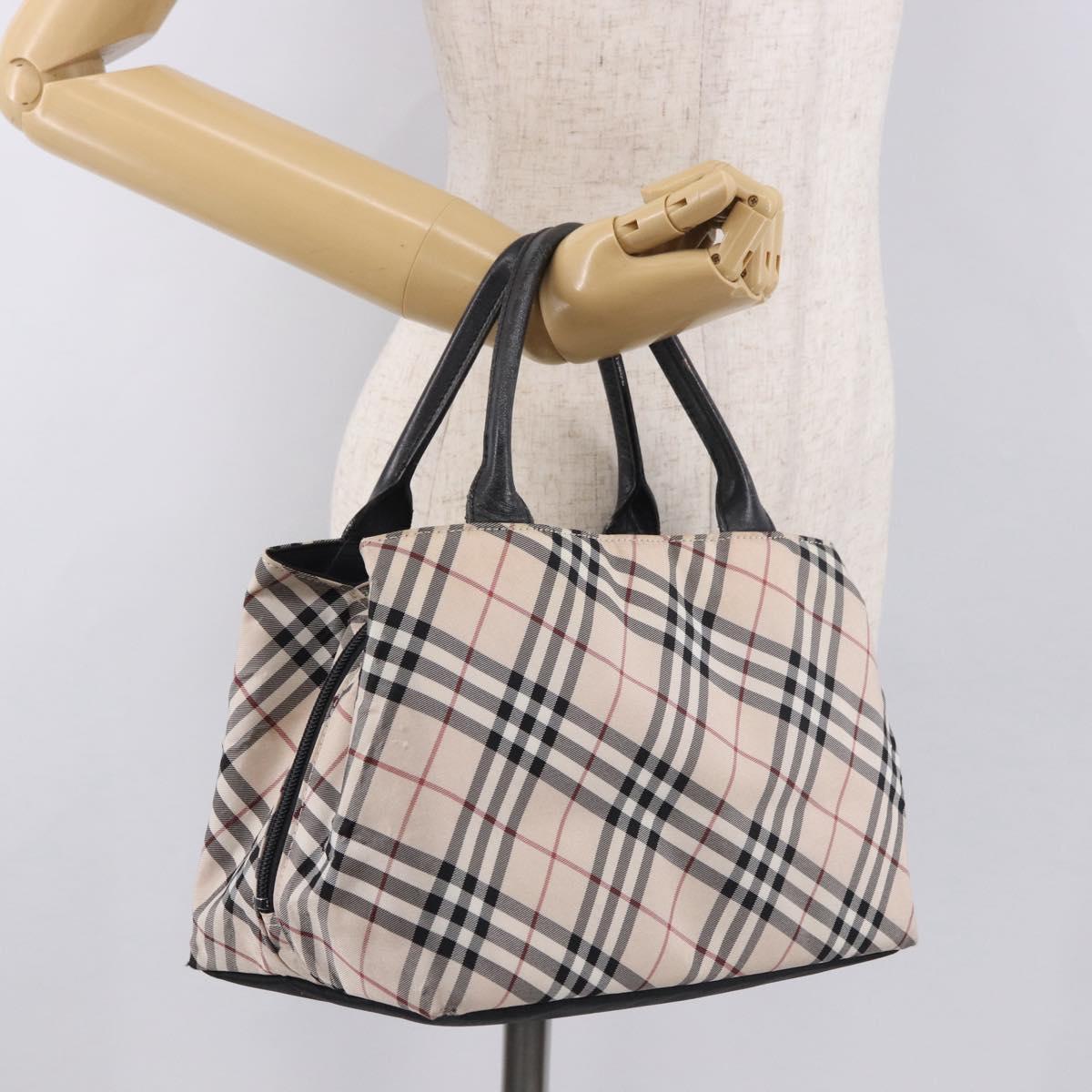 BURBERRY Nova Check Blue Label Hand Bag Canvas Beige Silver Auth ep14759