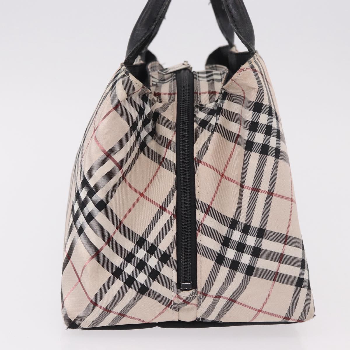 BURBERRY Nova Check Blue Label Hand Bag Canvas Beige Silver Auth ep14759