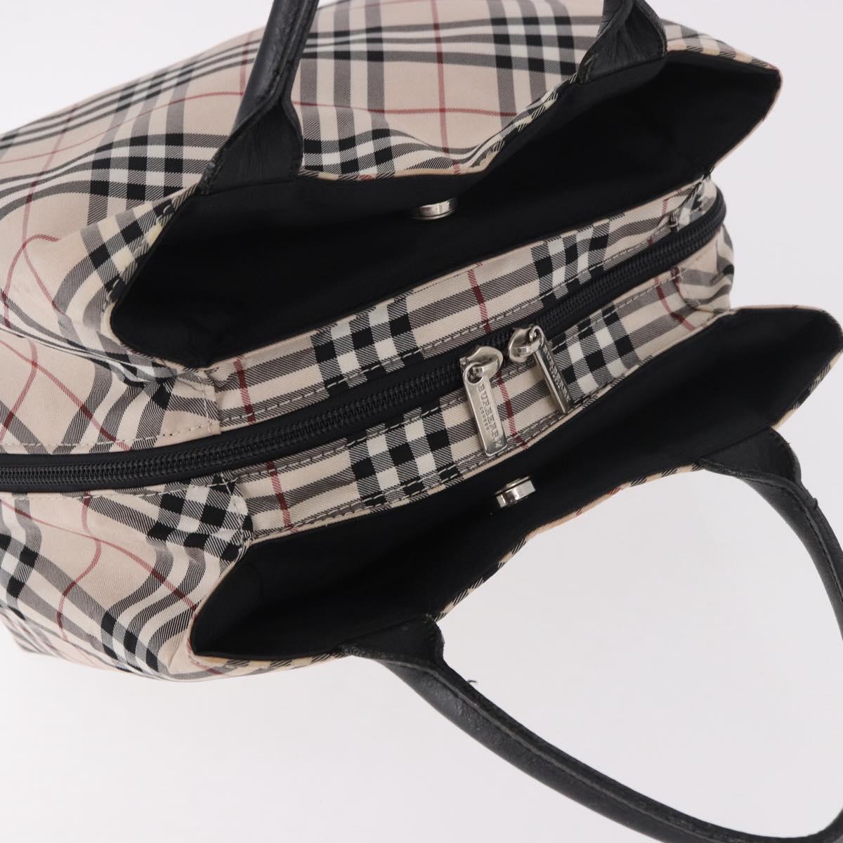 BURBERRY Nova Check Blue Label Hand Bag Canvas Beige Silver Auth ep14759