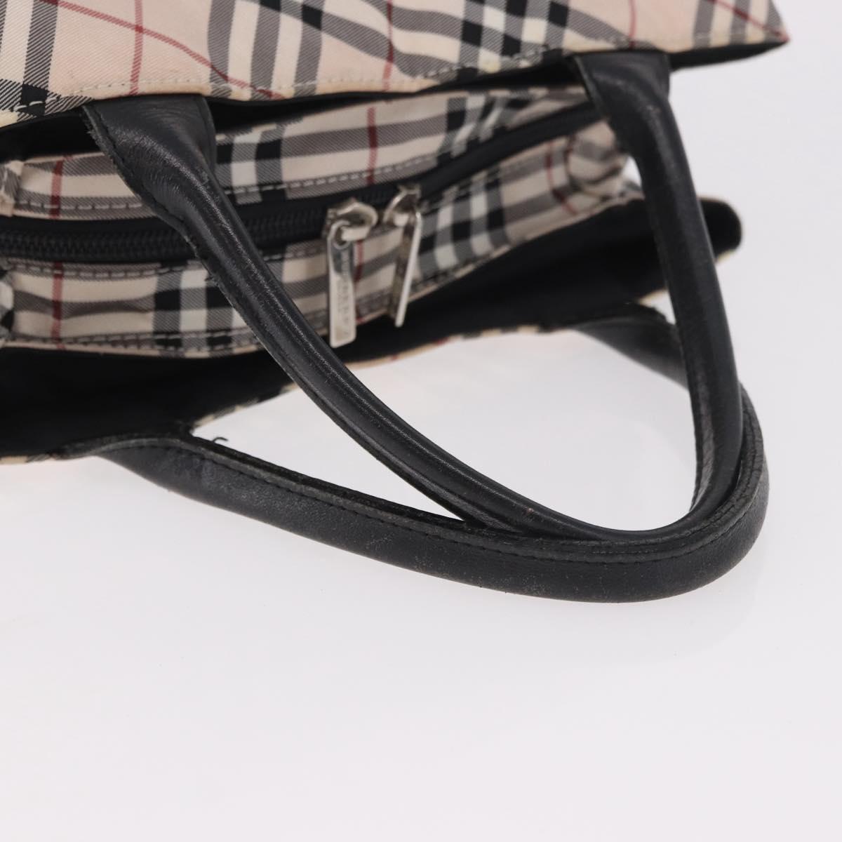 BURBERRY Nova Check Blue Label Hand Bag Canvas Beige Silver Auth ep14759