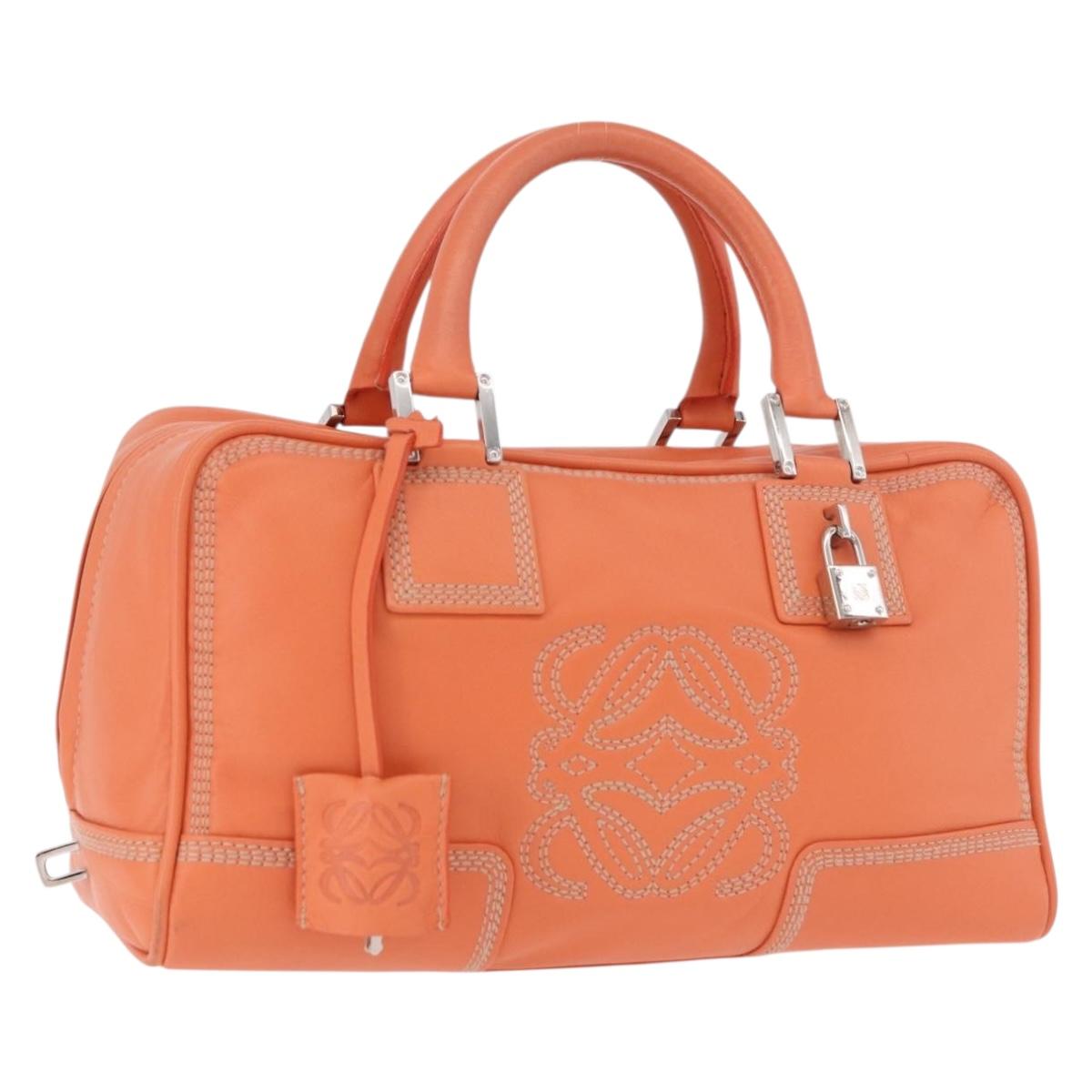 LOEWE Anagram Americana 28 Hand Bag Leather Orange Silver Auth ep14765