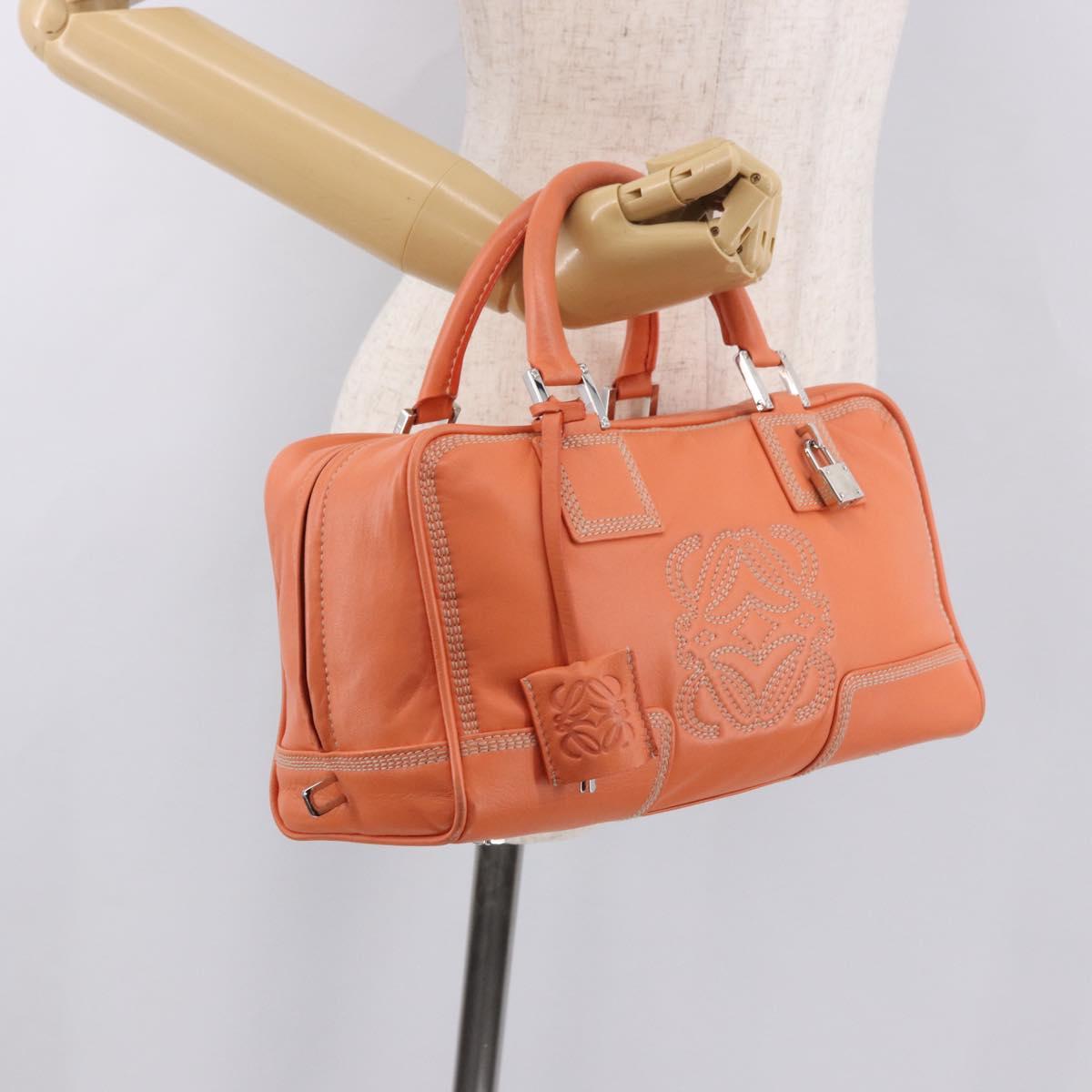 LOEWE Anagram Americana 28 Hand Bag Leather Orange Silver Auth ep14765