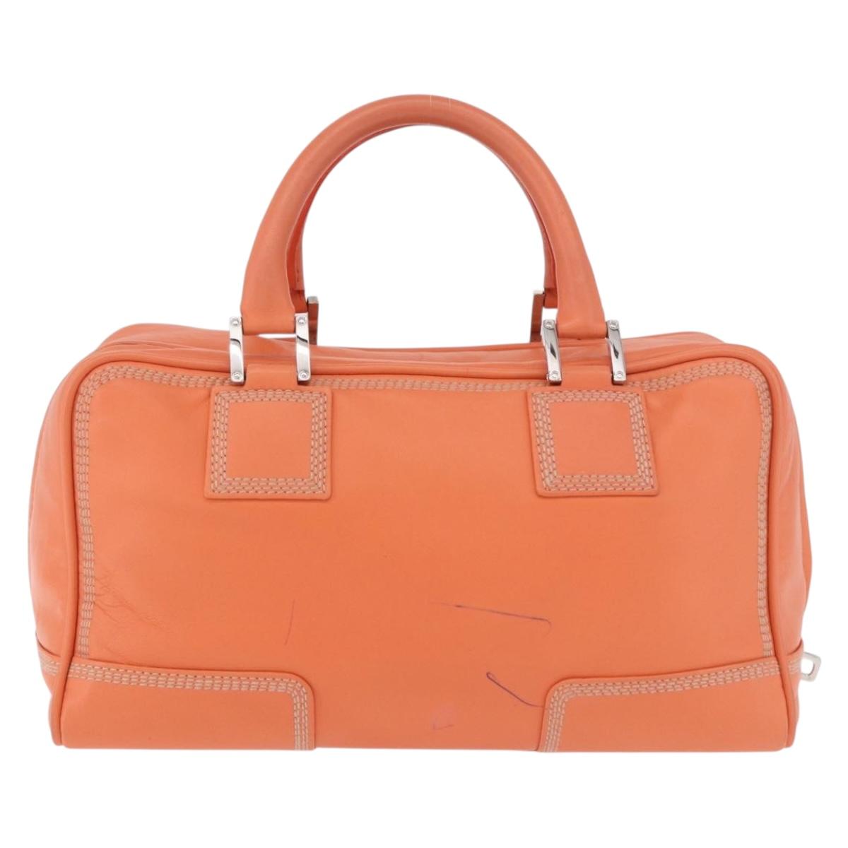 LOEWE Anagram Americana 28 Hand Bag Leather Orange Silver Auth ep14765