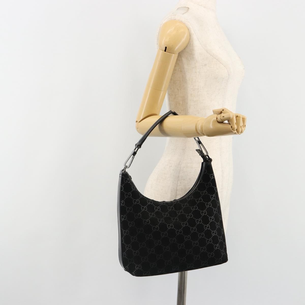 GUCCI GG Canvas Shoulder Bag Black Silver 000 0602 Auth ep14767